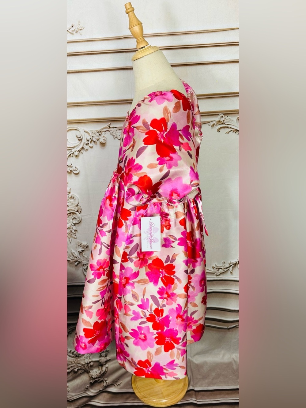 Bonnie Jean Pink & Red Floral Puff-Sleeve Dress - Picture 5 of 16